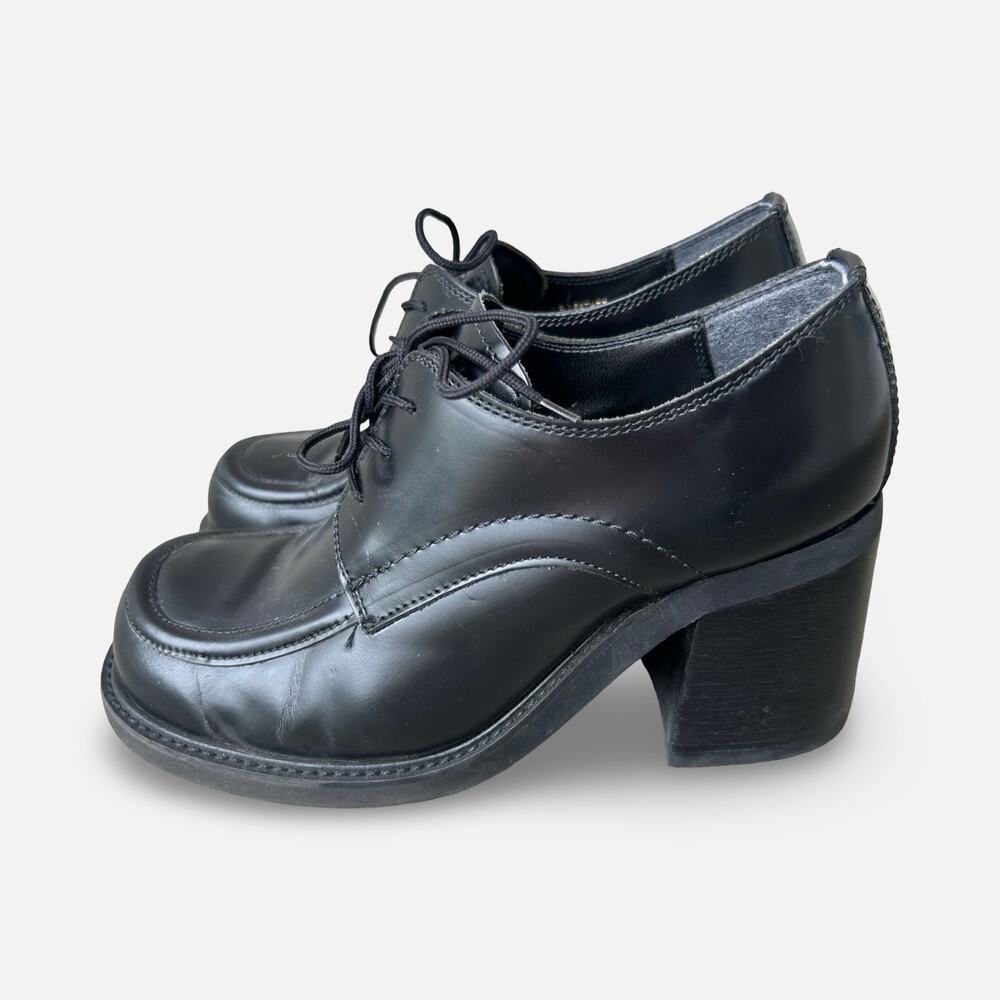 Vintage Y2K Steve Madden Black Leather Chunky Heel Oxford Shoes Size 7.5 grunge